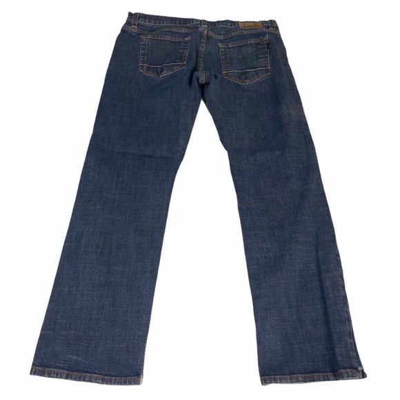 Active Denim Jeans 38x32 Button Fly Dark Wash Blue Faded Slim Straight Casual - Picture 3 of 11